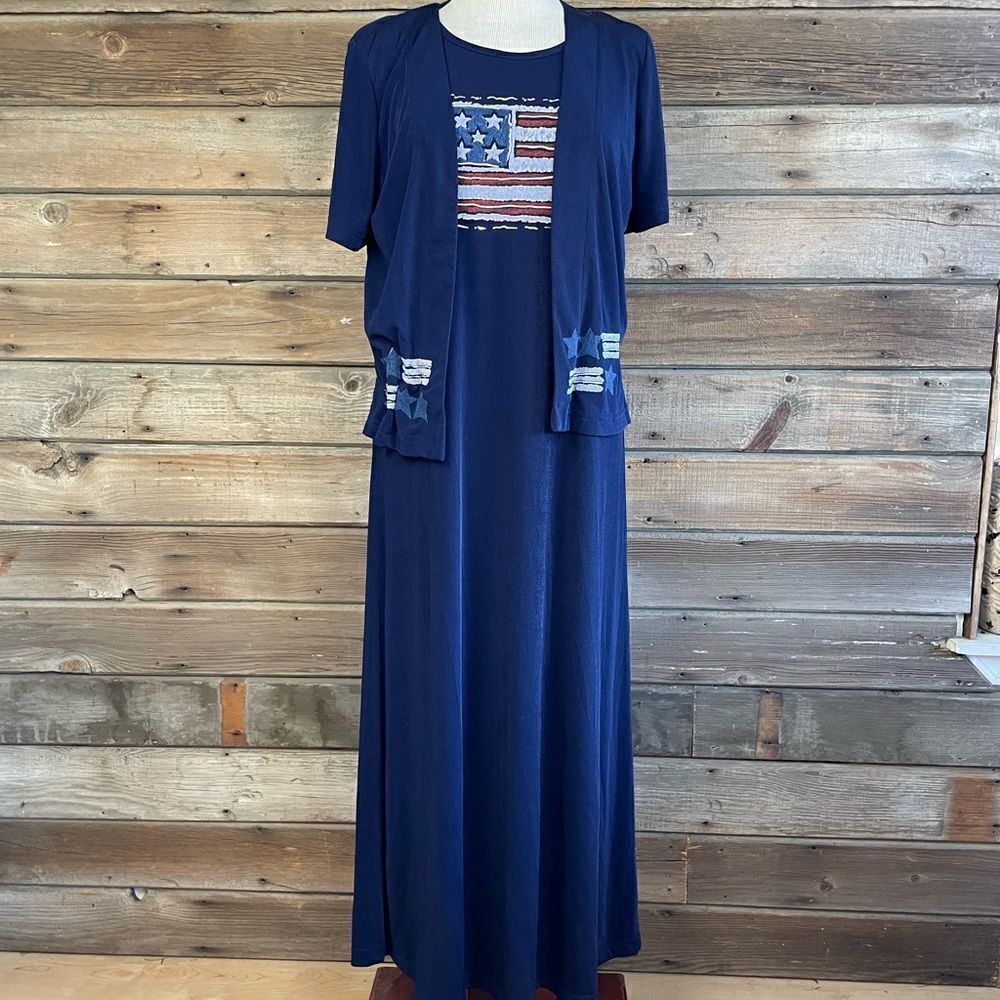 Vintage Copa Cabana Two Piece Matching Patriotic Top and Maxi Dress Size M EUC